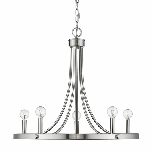 Silver Candle Style Five Light Metal Dimmable Chandelier - Homeroots