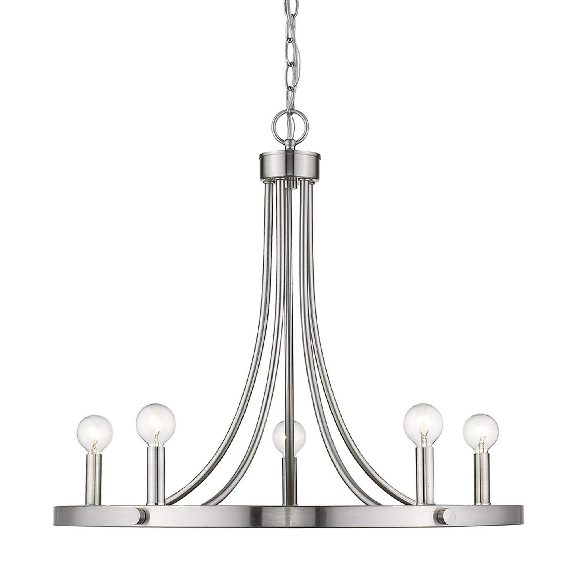Silver Candle Style Five Light Metal Dimmable Chandelier - Homeroots - Flyclothing LLC