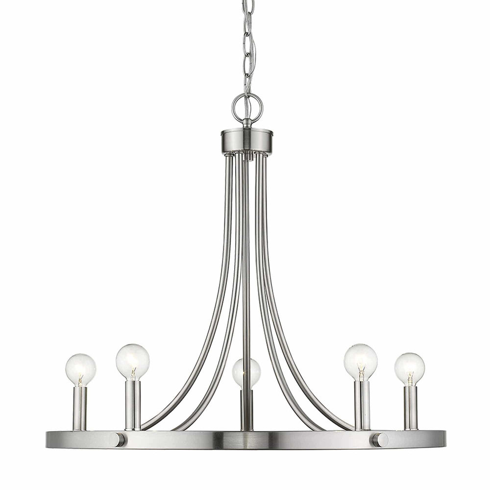 Silver Candle Style Five Light Metal Dimmable Chandelier - Homeroots - Flyclothing LLC