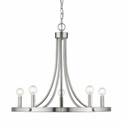 Silver Candle Style Five Light Metal Dimmable Chandelier - Homeroots