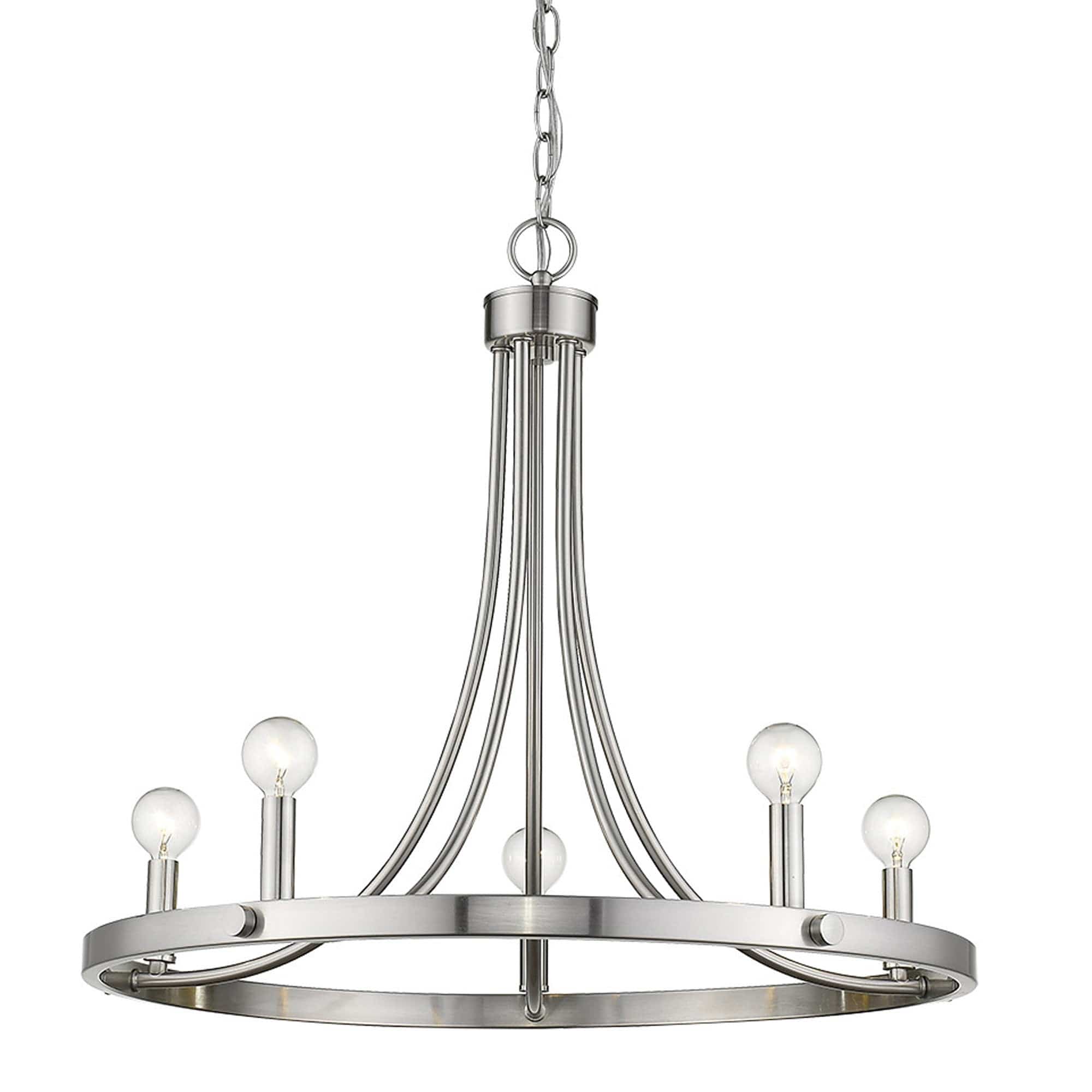 Silver Candle Style Five Light Metal Dimmable Chandelier - Homeroots