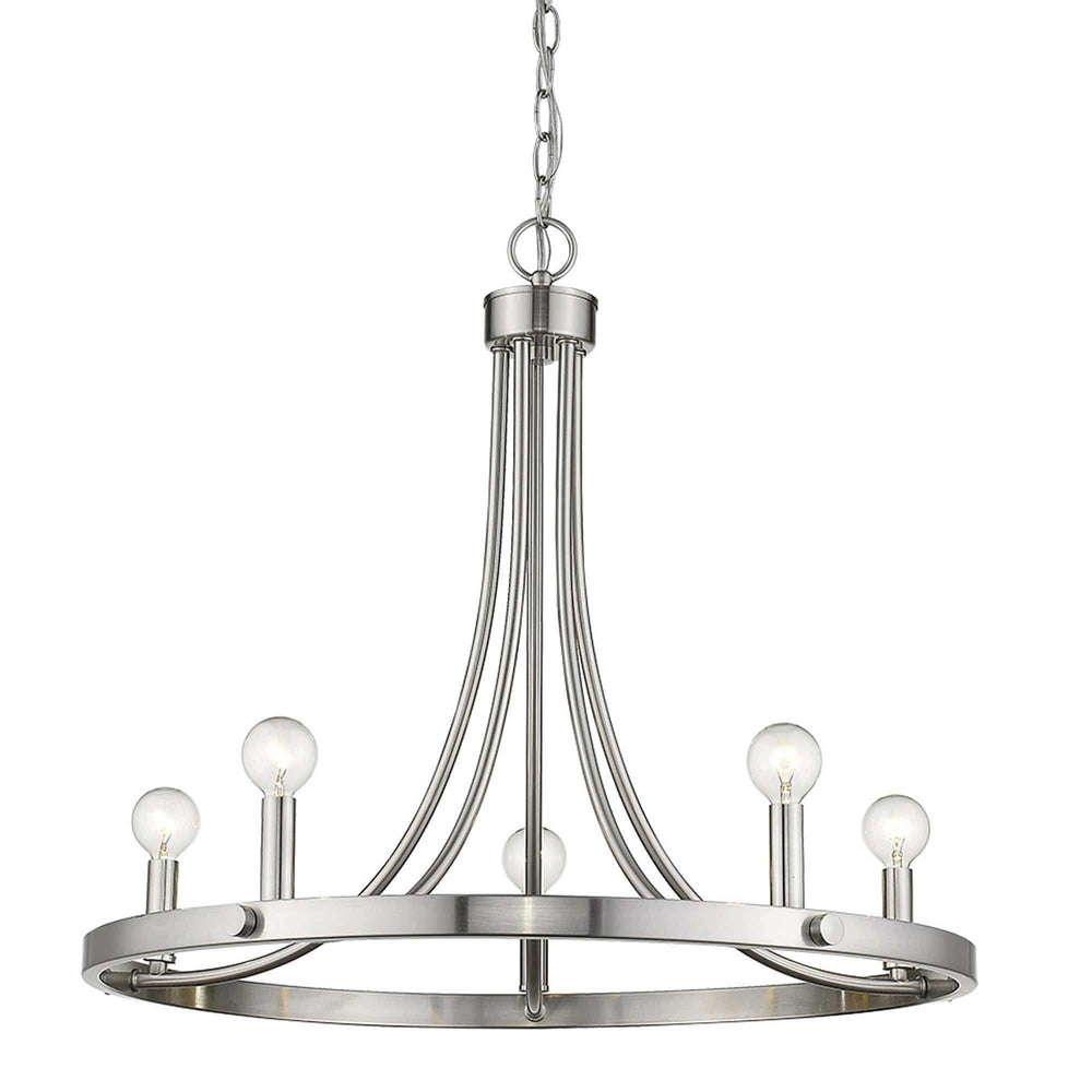 Silver Candle Style Five Light Metal Dimmable Chandelier - Homeroots - Flyclothing LLC
