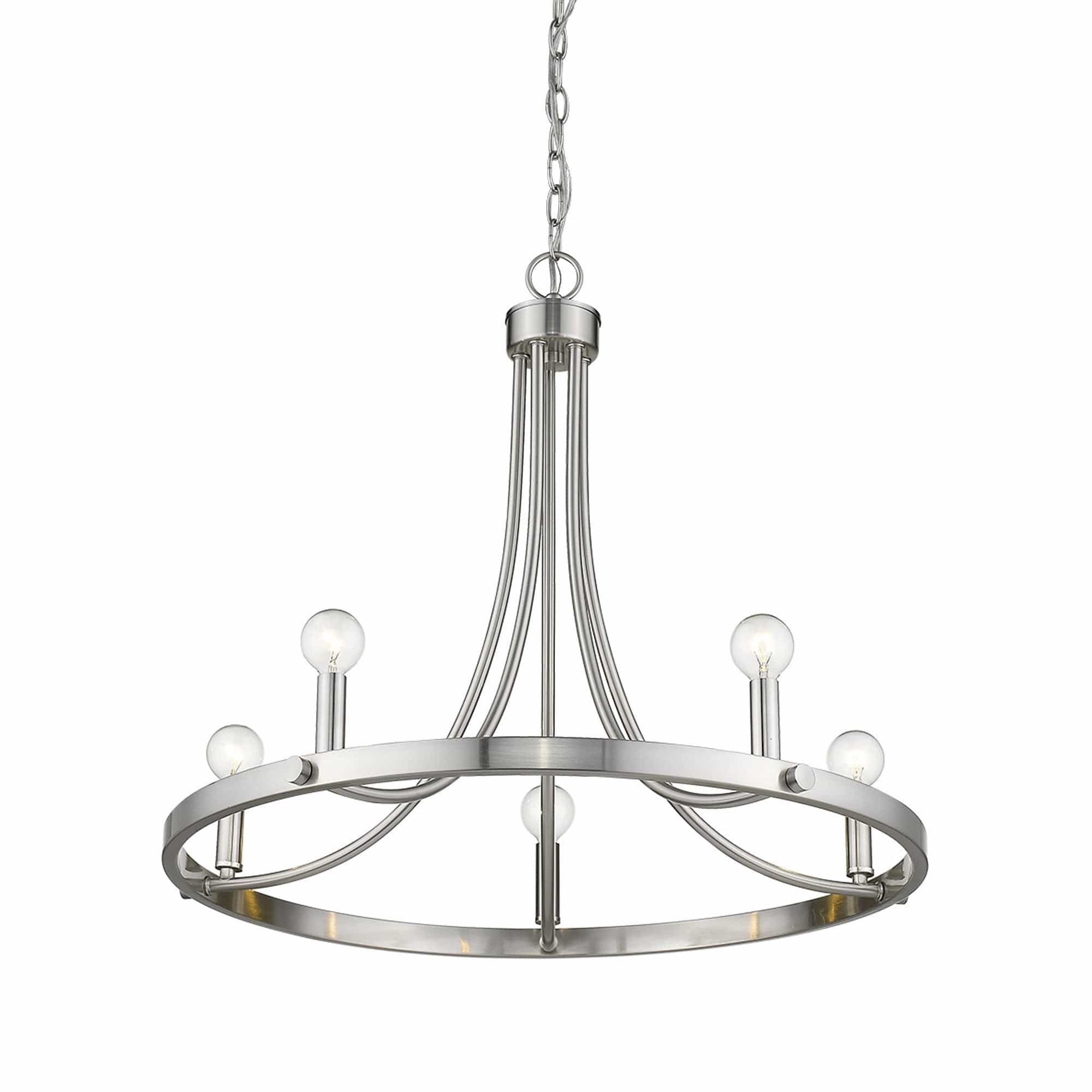 Silver Candle Style Five Light Metal Dimmable Chandelier - Homeroots