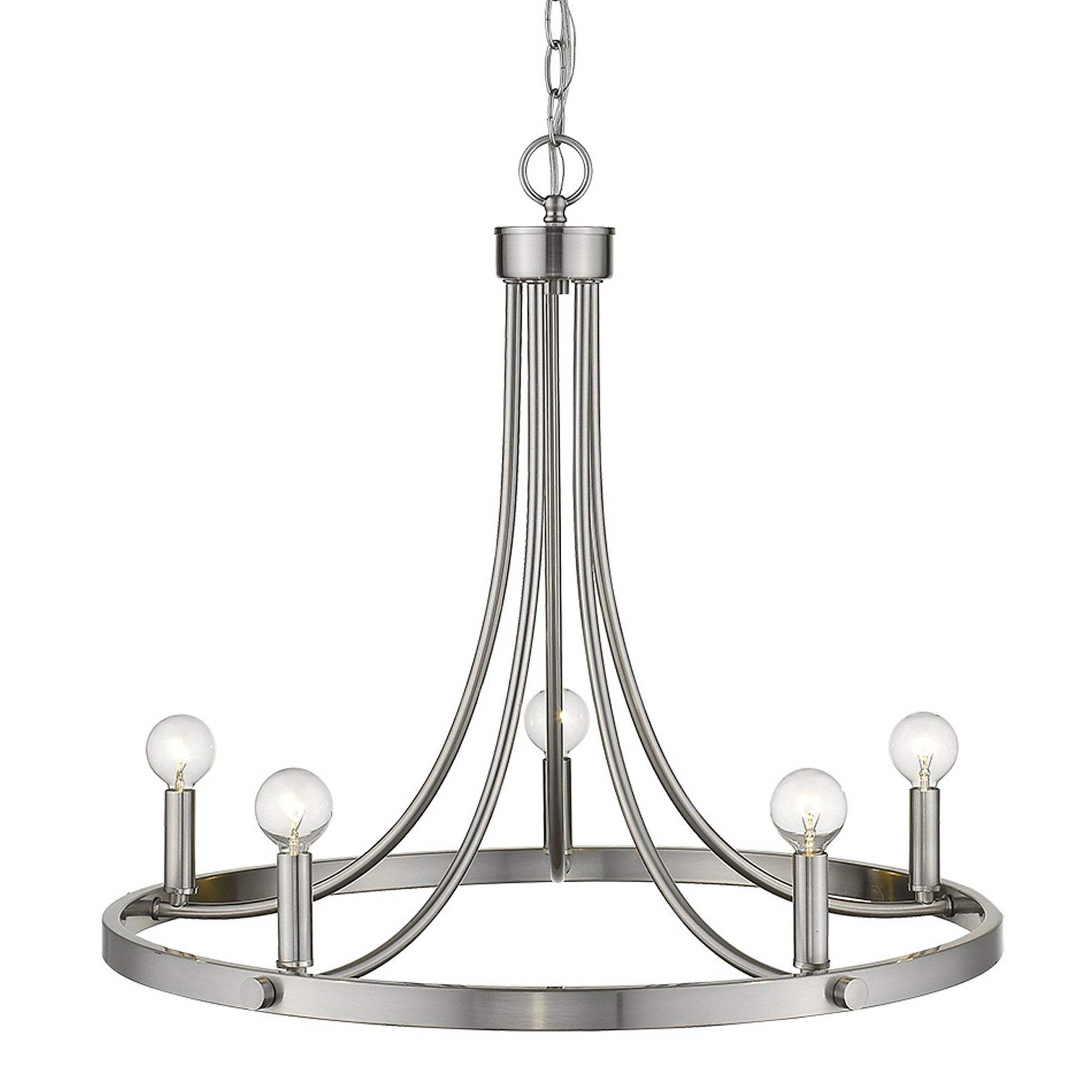 Silver Candle Style Five Light Metal Dimmable Chandelier - Homeroots - Flyclothing LLC