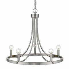 Silver Candle Style Five Light Metal Dimmable Chandelier - Homeroots