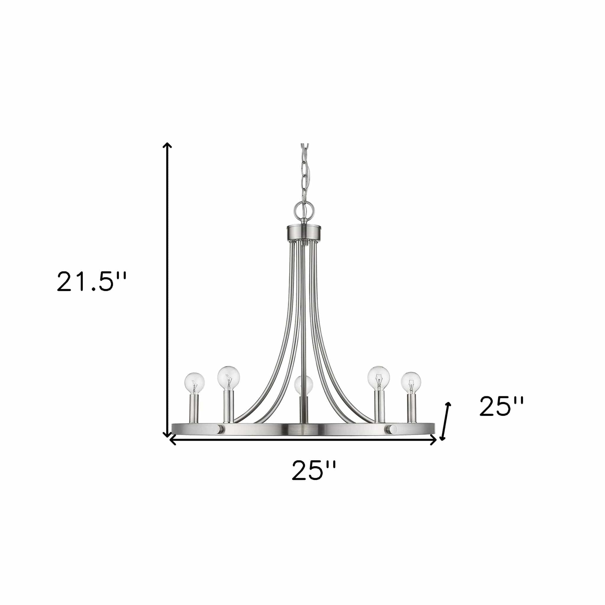 Silver Candle Style Five Light Metal Dimmable Chandelier - Homeroots