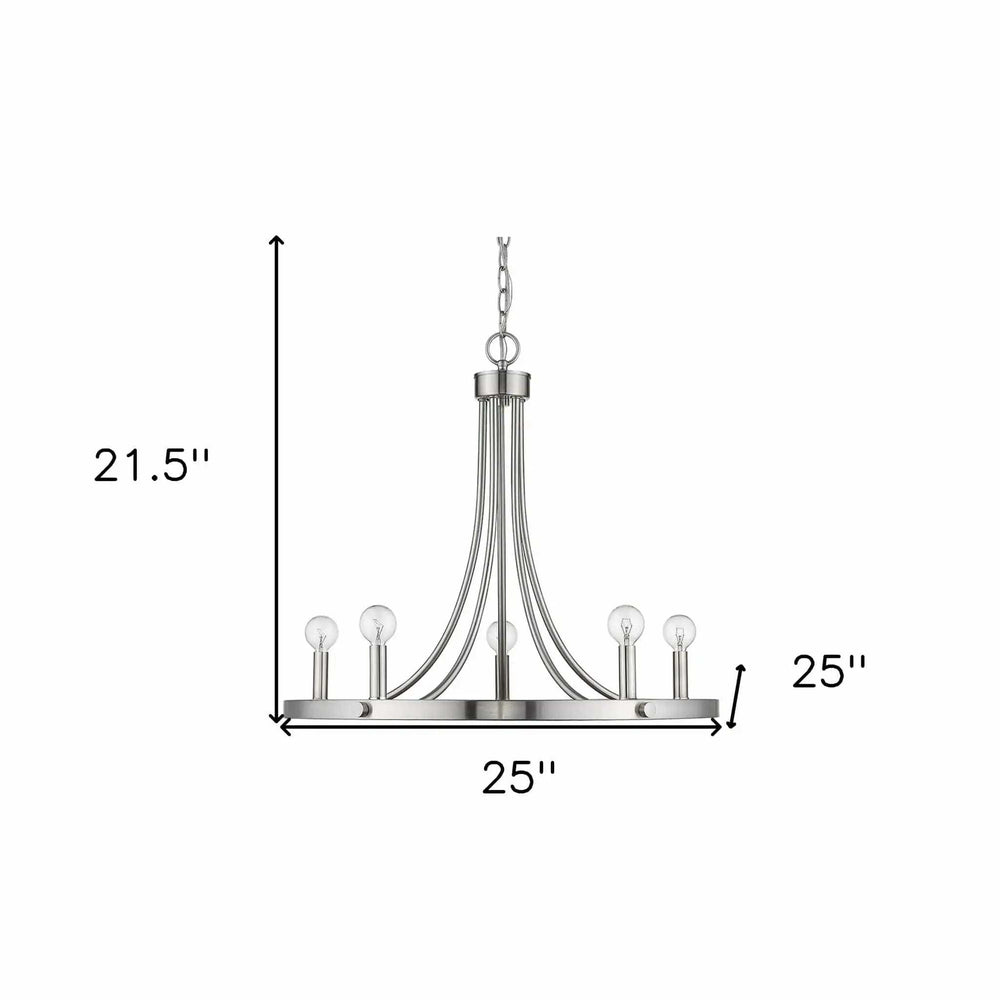 Silver Candle Style Five Light Metal Dimmable Chandelier - Homeroots - Flyclothing LLC