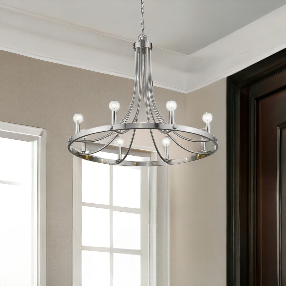 Silver Candle Style Eight Light Metal Dimmable Chandelier - Homeroots