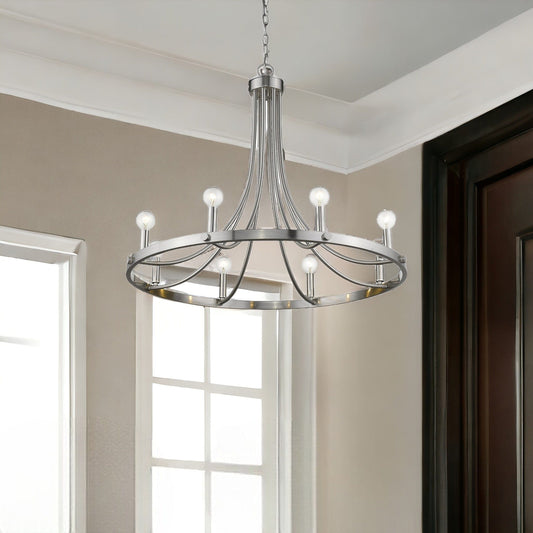 Silver Candle Style Eight Light Metal Dimmable Chandelier - Homeroots