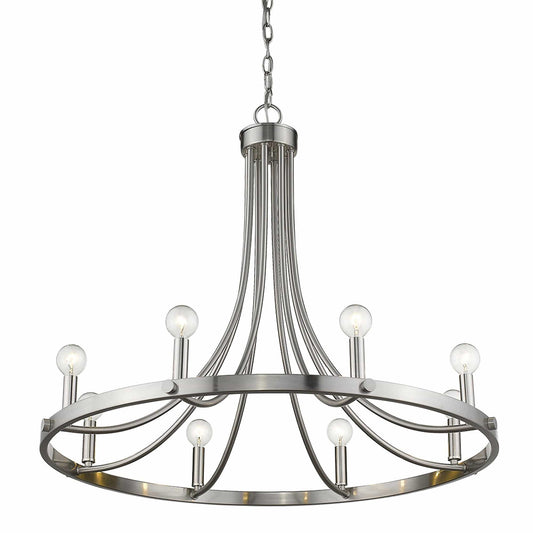 Silver Candle Style Eight Light Metal Dimmable Chandelier - Homeroots