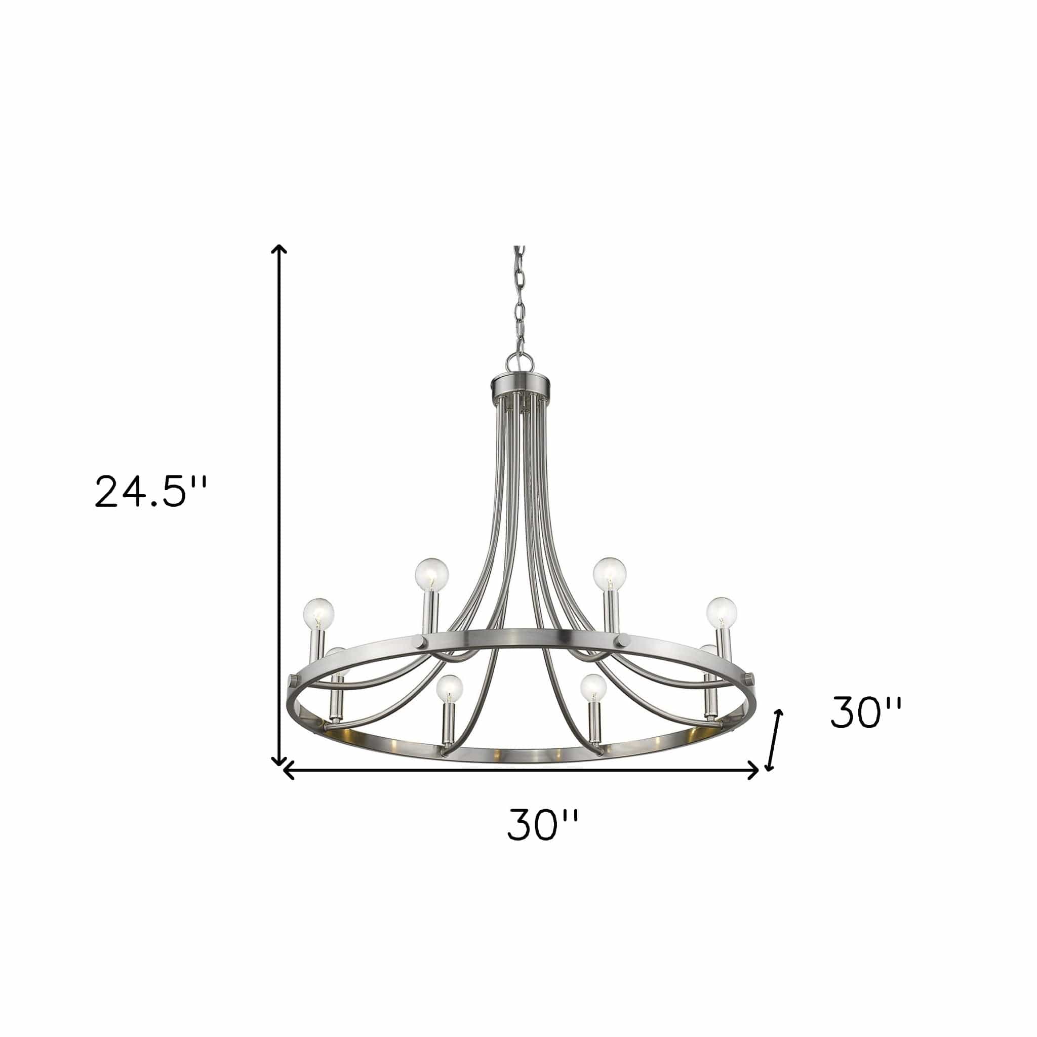 Silver Candle Style Eight Light Metal Dimmable Chandelier - Homeroots