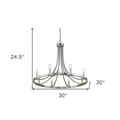 Silver Candle Style Eight Light Metal Dimmable Chandelier - Homeroots