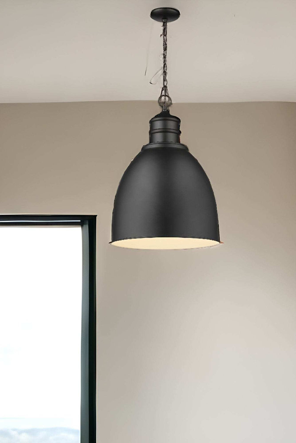 Colby 1-Light Matte Black Pendant With Gloss White Interior Shade - Homeroots - Flyclothing LLC