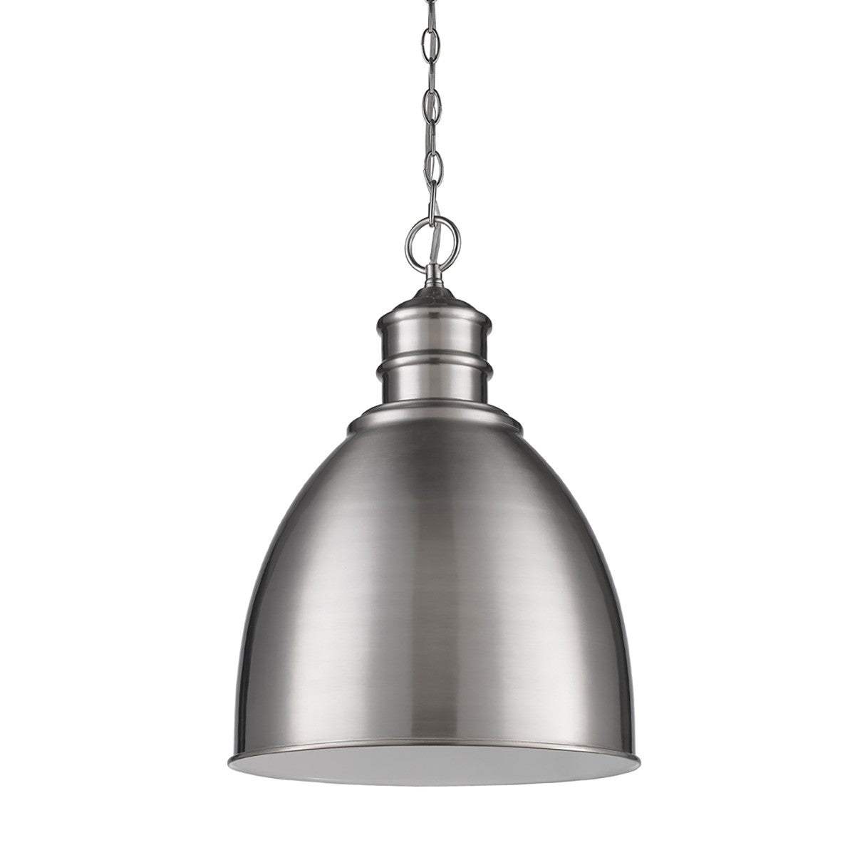 Colby 1-Light Satin Nickel Pendant With Gloss White Interior Shade - Homeroots - Flyclothing LLC