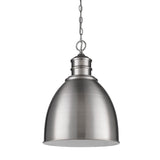 Colby 1-Light Satin Nickel Pendant With Gloss White Interior Shade - Homeroots