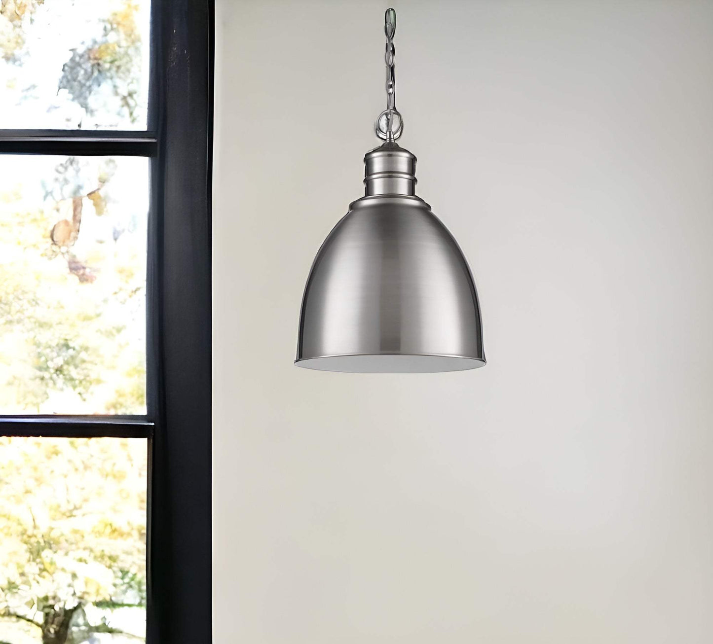 Colby 1-Light Satin Nickel Pendant With Gloss White Interior Shade - Homeroots - Flyclothing LLC