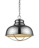 Ansen 1-Light Polished Nickel Pendant With Gloss White Interior Shade - Homeroots