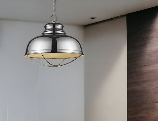Ansen 1-Light Polished Nickel Pendant With Gloss White Interior Shade