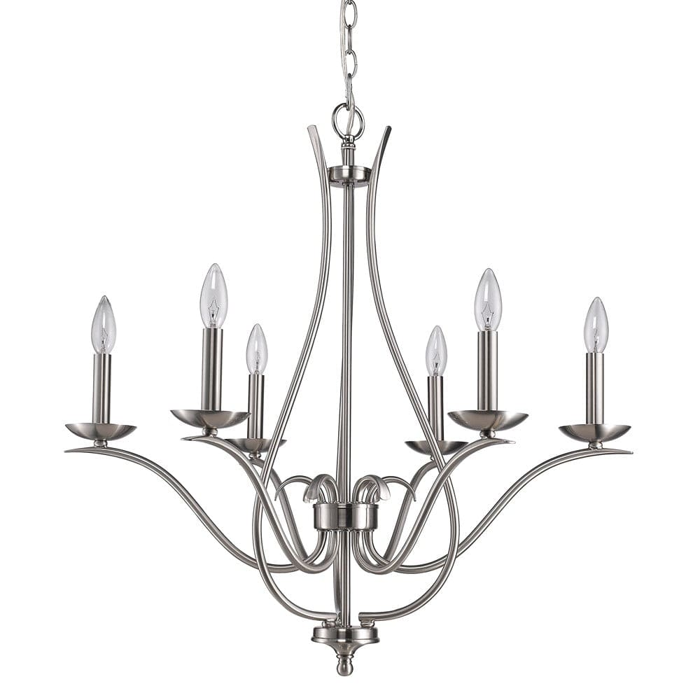 Nickel Candle Style Six Light Metal Dimmable Chandelier - Homeroots