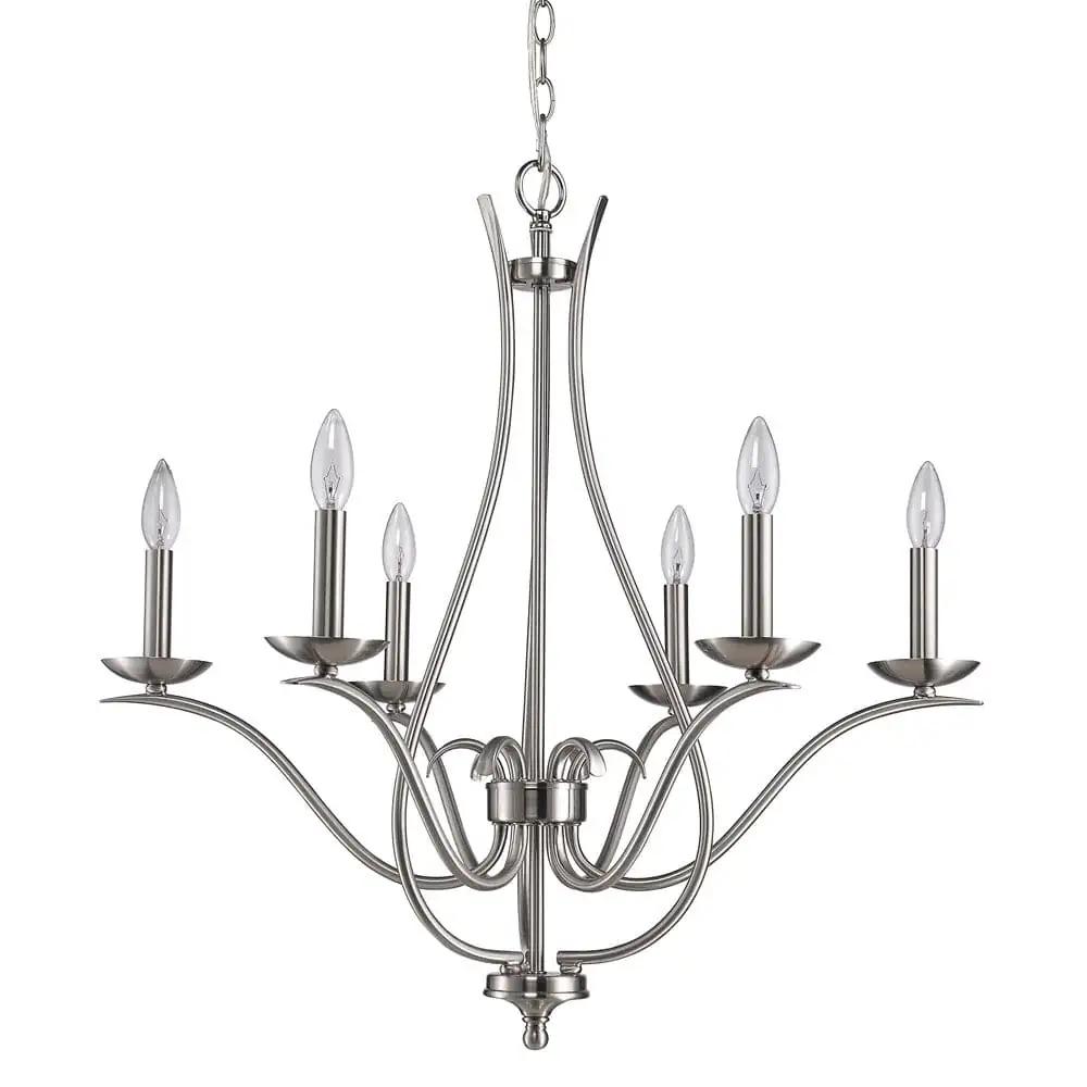 Nickel Candle Style Six Light Metal Dimmable Chandelier - Homeroots