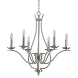 Nickel Candle Style Six Light Metal Dimmable Chandelier - Homeroots