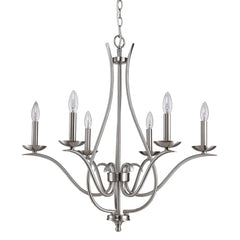 Nickel Candle Style Six Light Metal Dimmable Chandelier - Homeroots