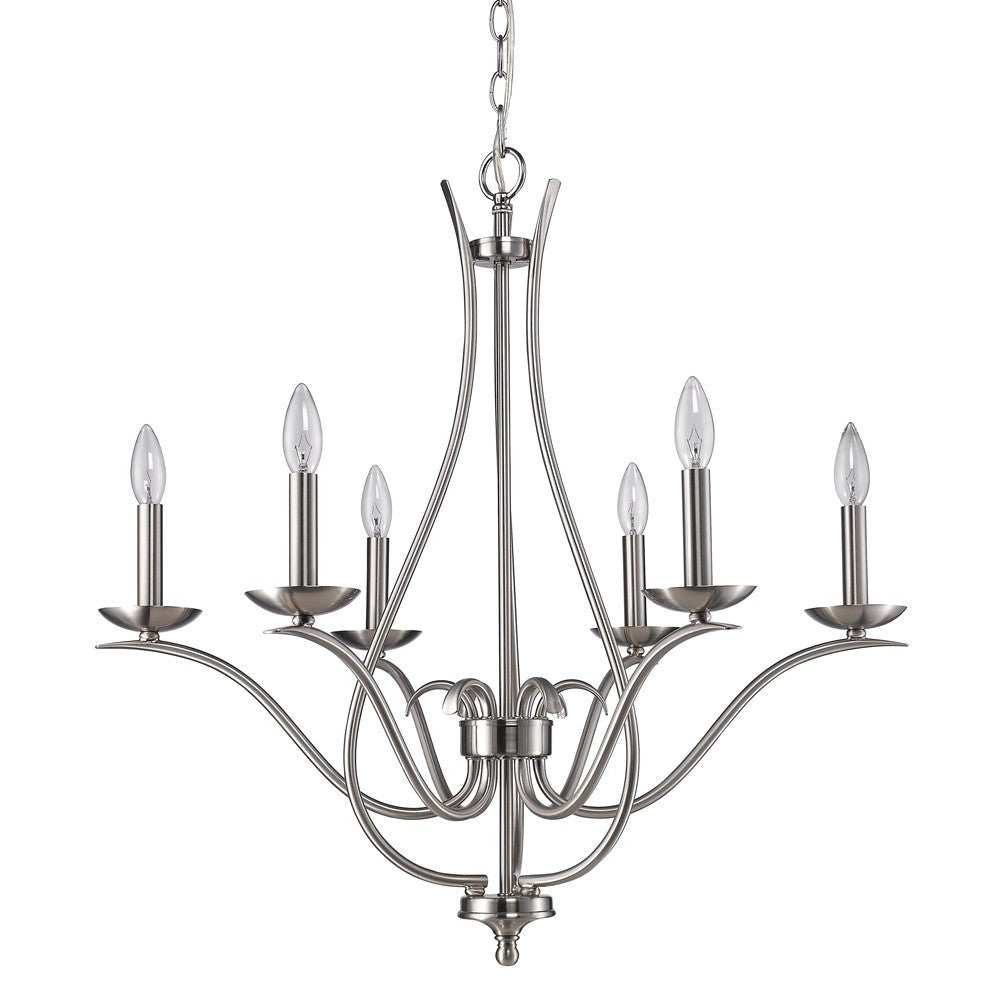 Nickel Candle Style Six Light Metal Dimmable Chandelier - Homeroots - Flyclothing LLC