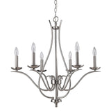 Nickel Candle Style Six Light Metal Dimmable Chandelier - Homeroots