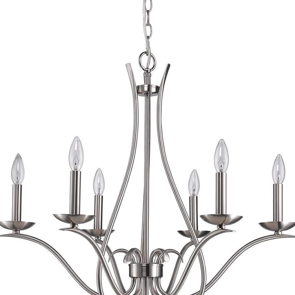 Nickel Candle Style Six Light Metal Dimmable Chandelier - Homeroots - Flyclothing LLC