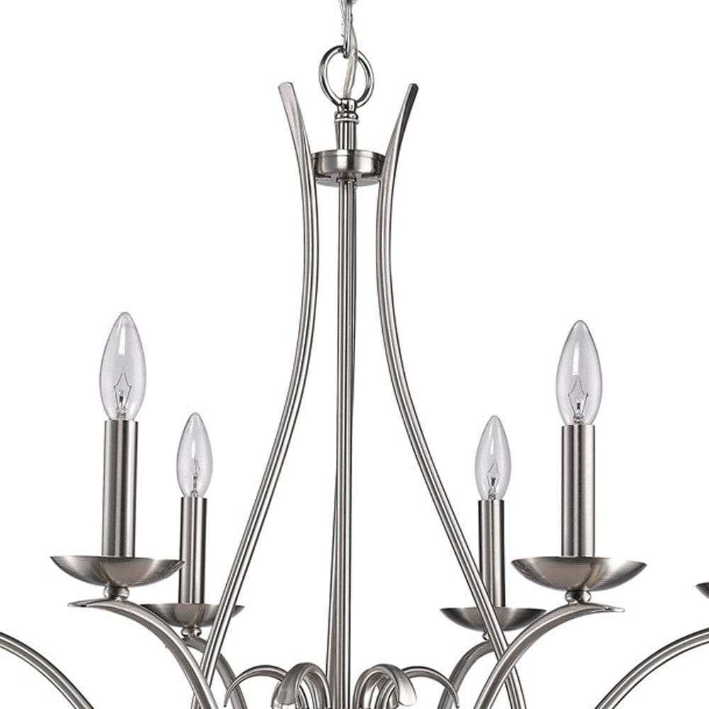 Nickel Candle Style Six Light Metal Dimmable Chandelier - Homeroots - Flyclothing LLC