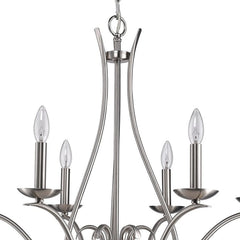 Nickel Candle Style Six Light Metal Dimmable Chandelier - Homeroots