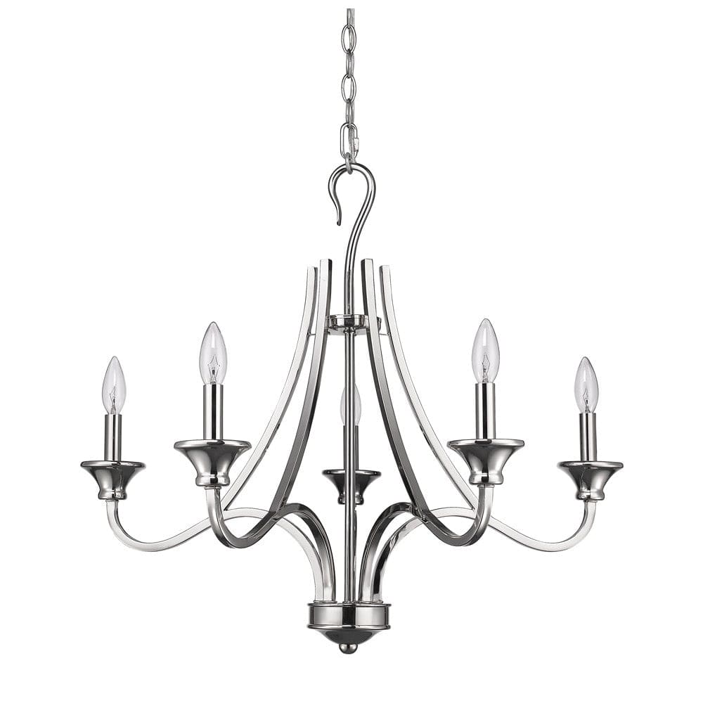 Nickel Candle Style Five Light Metal Dimmable Chandelier - Homeroots