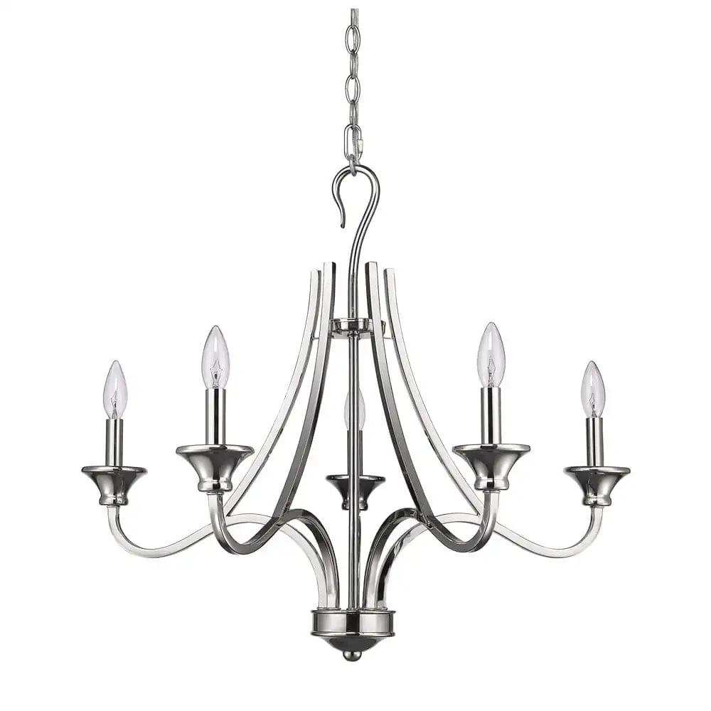 Nickel Candle Style Five Light Metal Dimmable Chandelier - Homeroots - Flyclothing LLC