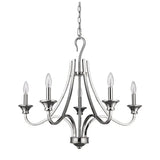 Nickel Candle Style Five Light Metal Dimmable Chandelier - Homeroots