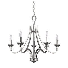 Nickel Candle Style Five Light Metal Dimmable Chandelier - Homeroots