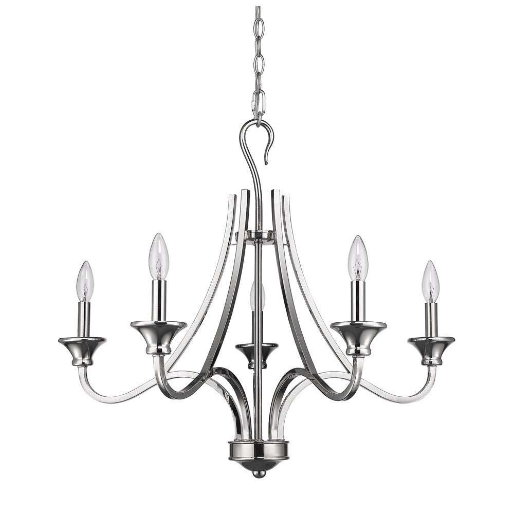Nickel Candle Style Five Light Metal Dimmable Chandelier - Homeroots - Flyclothing LLC