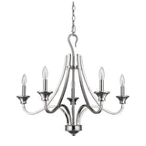 Nickel Candle Style Five Light Metal Dimmable Chandelier - Homeroots