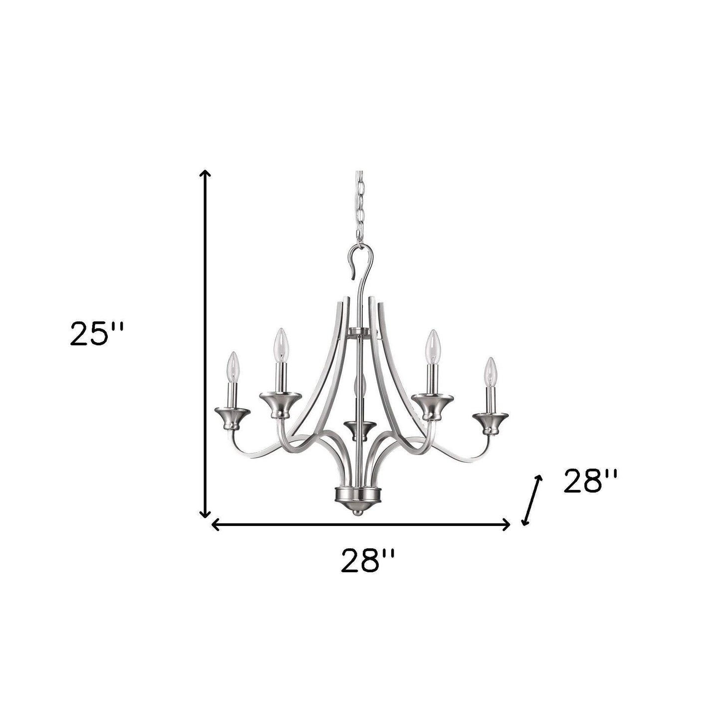 Silver Candle Style Five Light Metal Dimmable Chandelier - Homeroots - Flyclothing LLC