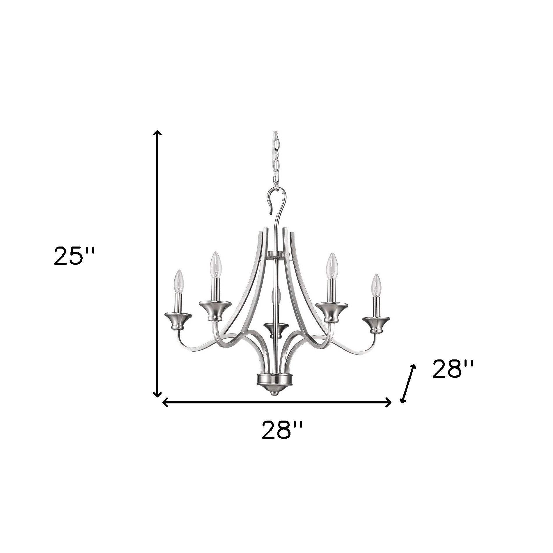 Silver Candle Style Five Light Metal Dimmable Chandelier - Homeroots - Flyclothing LLC