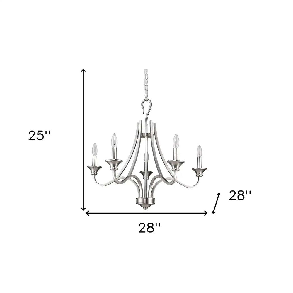 Silver Candle Style Five Light Metal Dimmable Chandelier - Homeroots - Flyclothing LLC