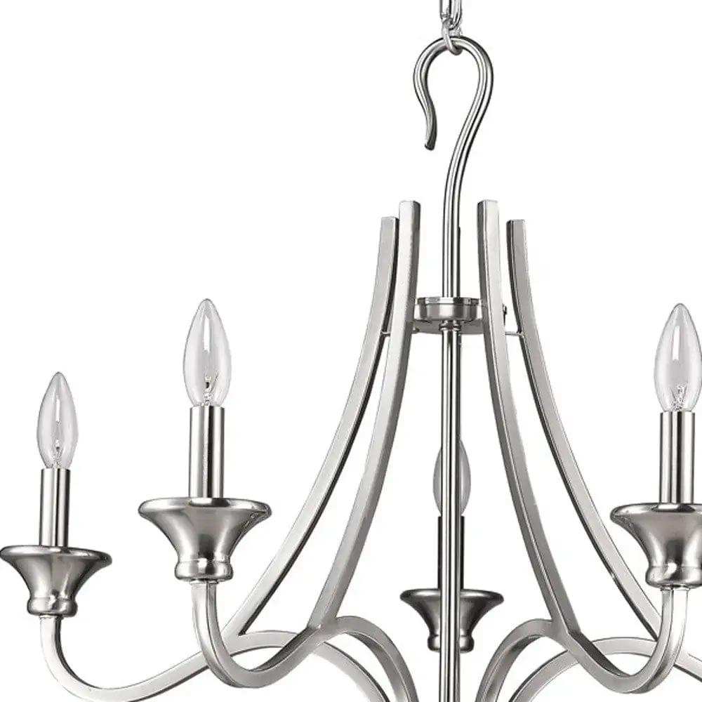 Silver Candle Style Five Light Metal Dimmable Chandelier - Homeroots - Flyclothing LLC