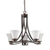 Bronze Candle Style Five Light Frosted Metal Dimmable Chandelier With White Shades - Homeroots