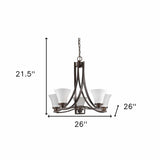 Bronze Candle Style Five Light Frosted Metal Dimmable Chandelier With White Shades - Homeroots - Flyclothing LLC