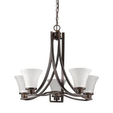 Bronze Candle Style Five Light Frosted Metal Dimmable Chandelier With White Shades - Homeroots