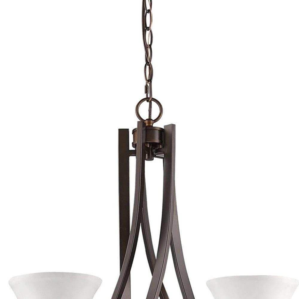 Bronze Candle Style Five Light Frosted Metal Dimmable Chandelier With White Shades - Homeroots - Flyclothing LLC