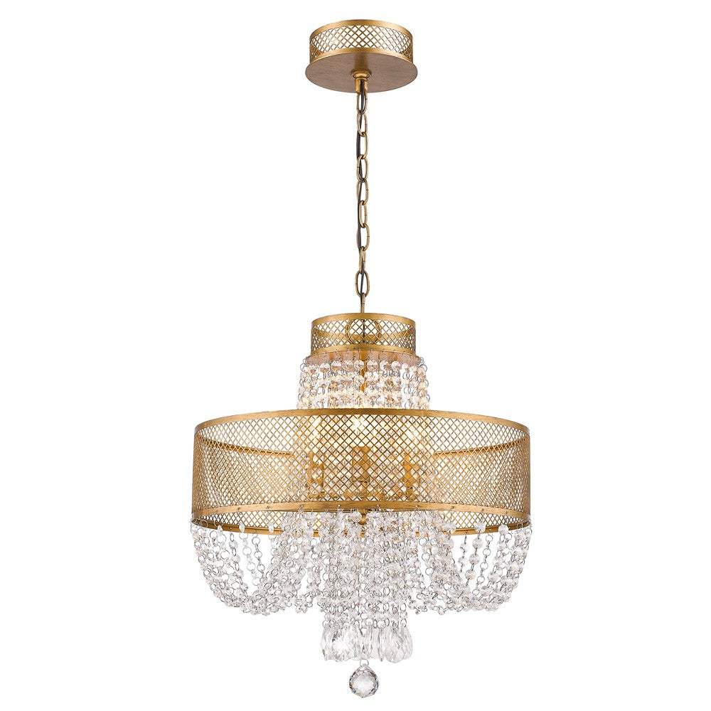 Gold Four Light Metal and Crystals Dimmable Chandelier With Shades - Homeroots - Flyclothing LLC