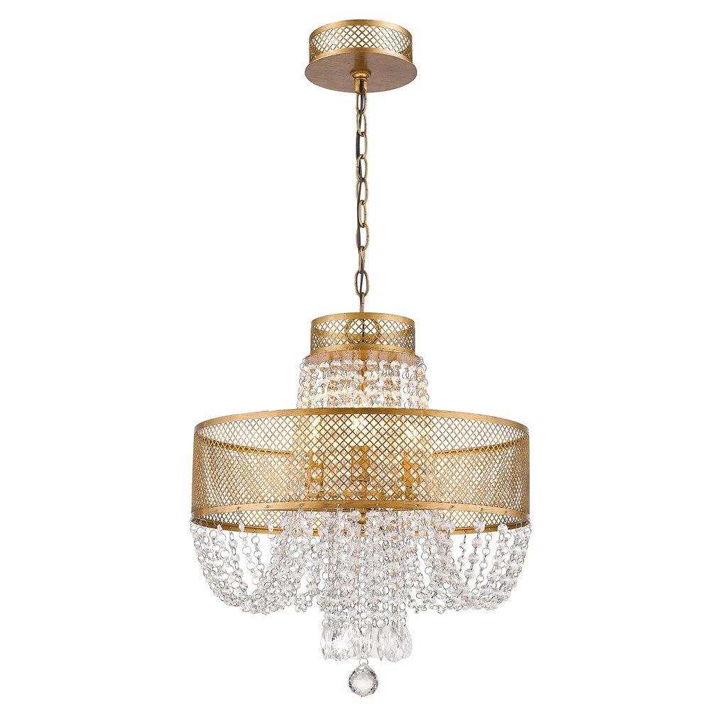 Gold Four Light Metal and Crystals Dimmable Chandelier With Shades - Homeroots - Flyclothing LLC