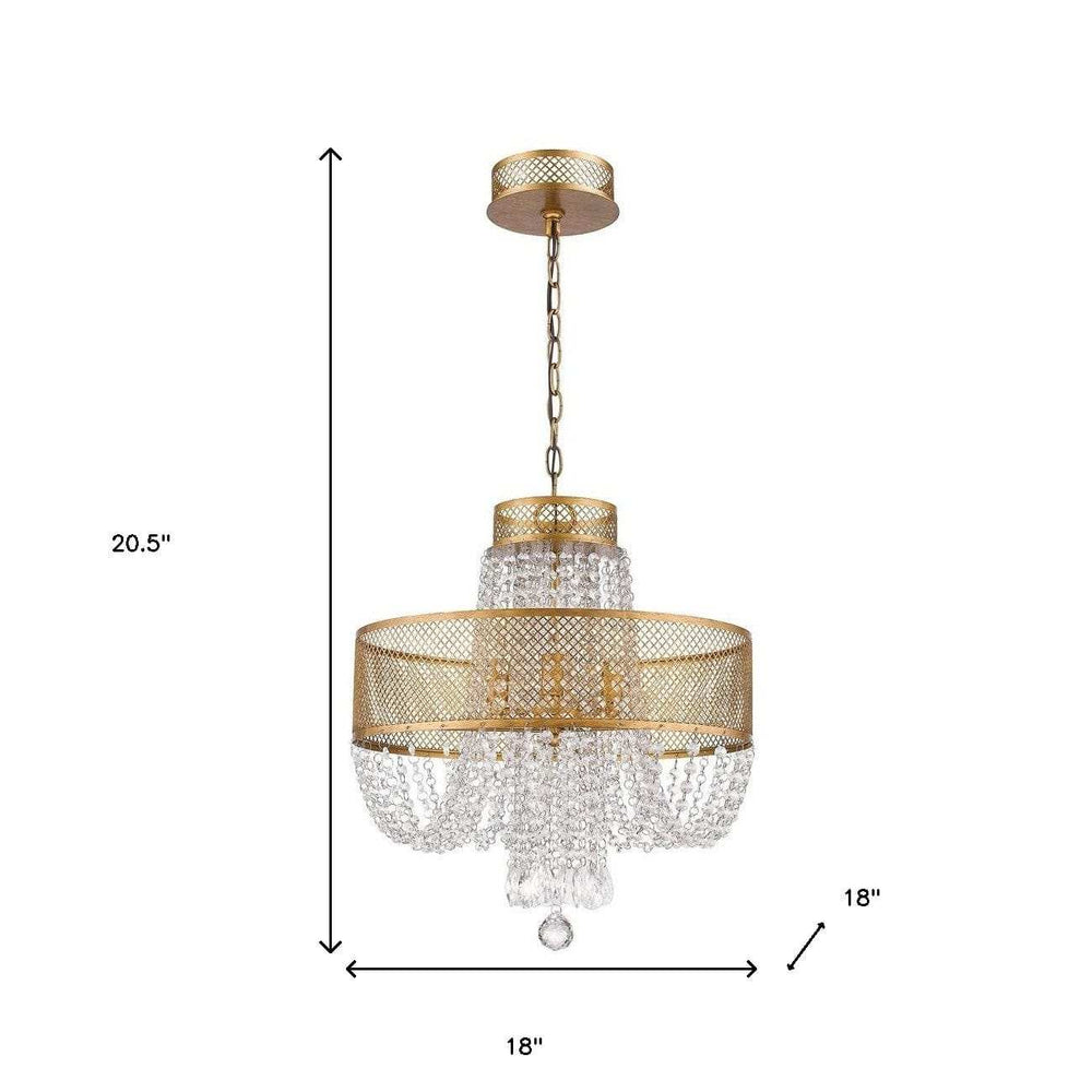 Gold Four Light Metal and Crystals Dimmable Chandelier With Shades - Homeroots - Flyclothing LLC