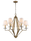 Gold Candle Style Six Light Metal and Crystals Dimmable Chandelier With White Shades - Homeroots