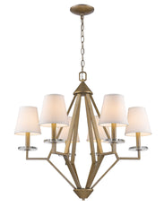 Gold Candle Style Six Light Metal and Crystals Dimmable Chandelier With White Shades - Homeroots